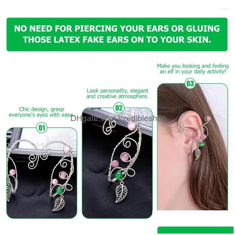 Clip-On & Screw Back Backs Earrings 1 Pair Ear Cuffs Women Elf Fairy Decorative Cuff Wrap Clip-On Earring Bar Drop Delivery Jewelry E Dhrah