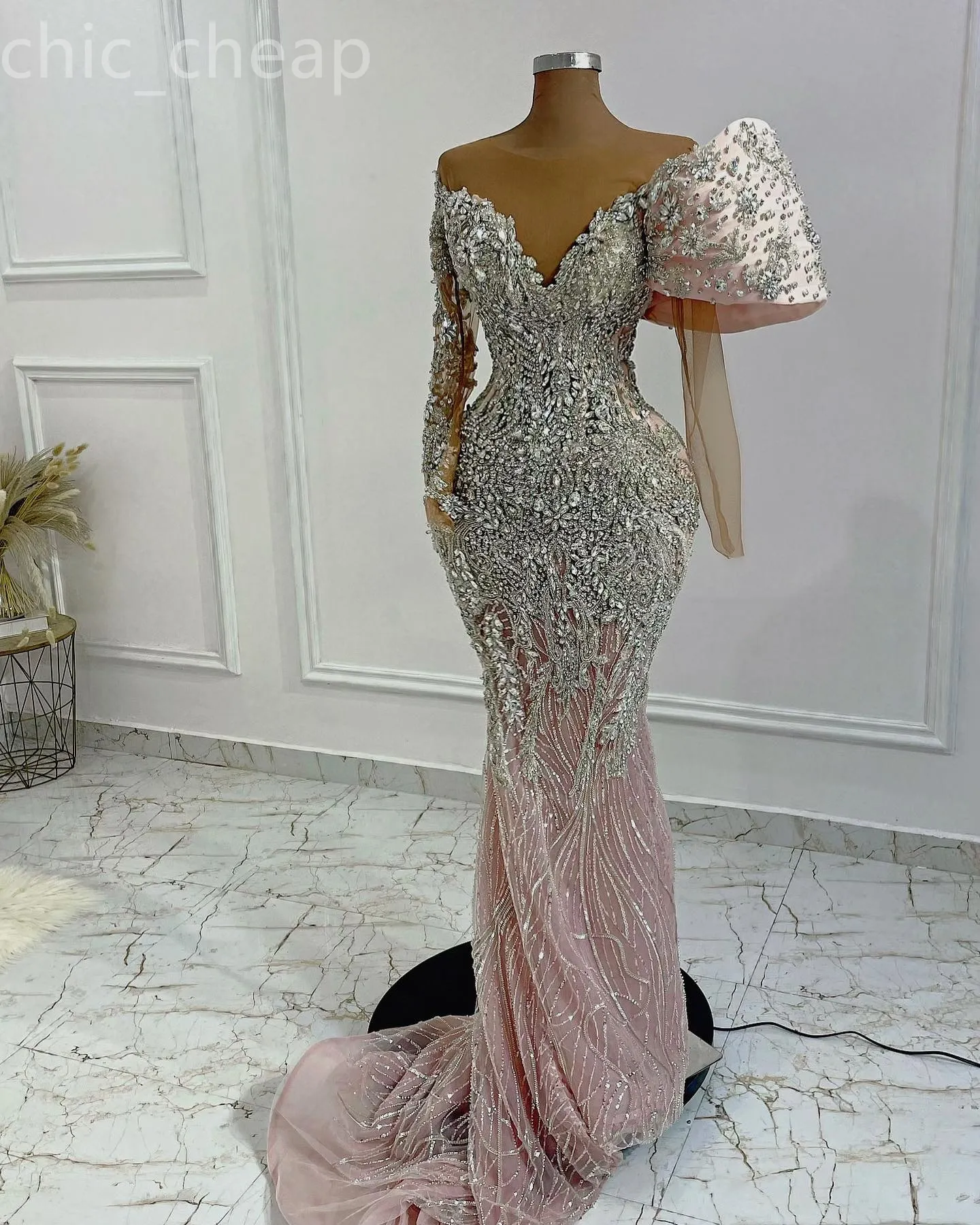 2024 Aso Ebi Pearl Pink Mermaid Prom Dress Crystals Beaded Sexy Evening Formal Party Second Reception 50th Birthday Engagement Gowns Dresses Robe De Soiree ZJ93