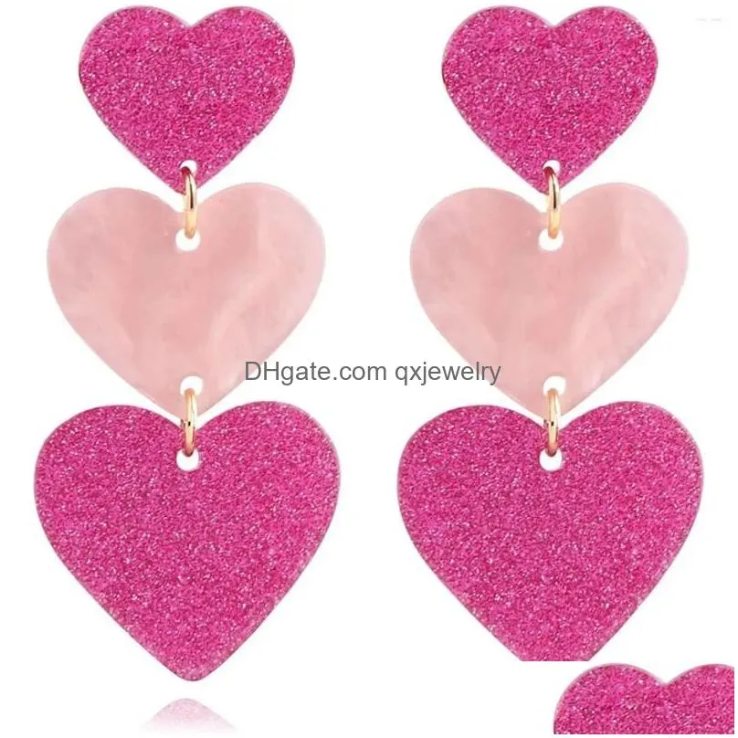 Dangle & Chandelier Dangle Earrings Pink Acrylic Glitter Love Splicing Stud Irregar Personality Heart Valentines Day Jewelry Accessor Dhdqb