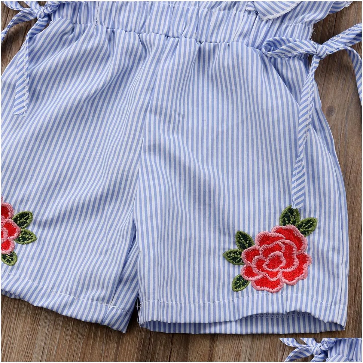 Rompers Toddler Kids Baby Girl Flower Stripe Ruffle Romper Jumpsuit Outfits Clothes 230525 Drop Delivery Dhfc9