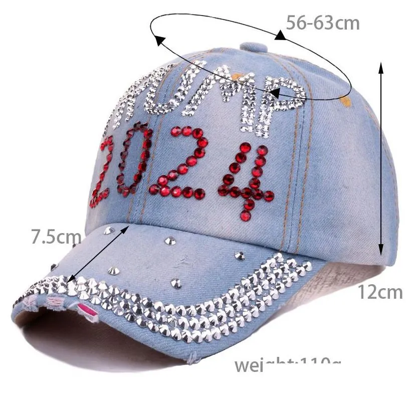 trump 2024 diamonds denim sun hat casual diamond baseball cap athleisure adjustable cotton hat