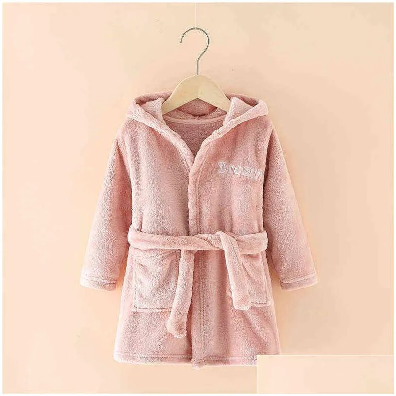 Soft Girl Sleepwear Robe Autumn Winter Children Flannel Bathrobe For Girls Boys Pajamas Comfort Kids Cartoon Homewear 2-8 Year 211028 Dhvdl