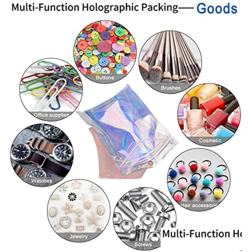 wholesale resealable smell proof bags mylar foil pouch packaging flat zipper bag for party favor food storage holographic rainbow laser