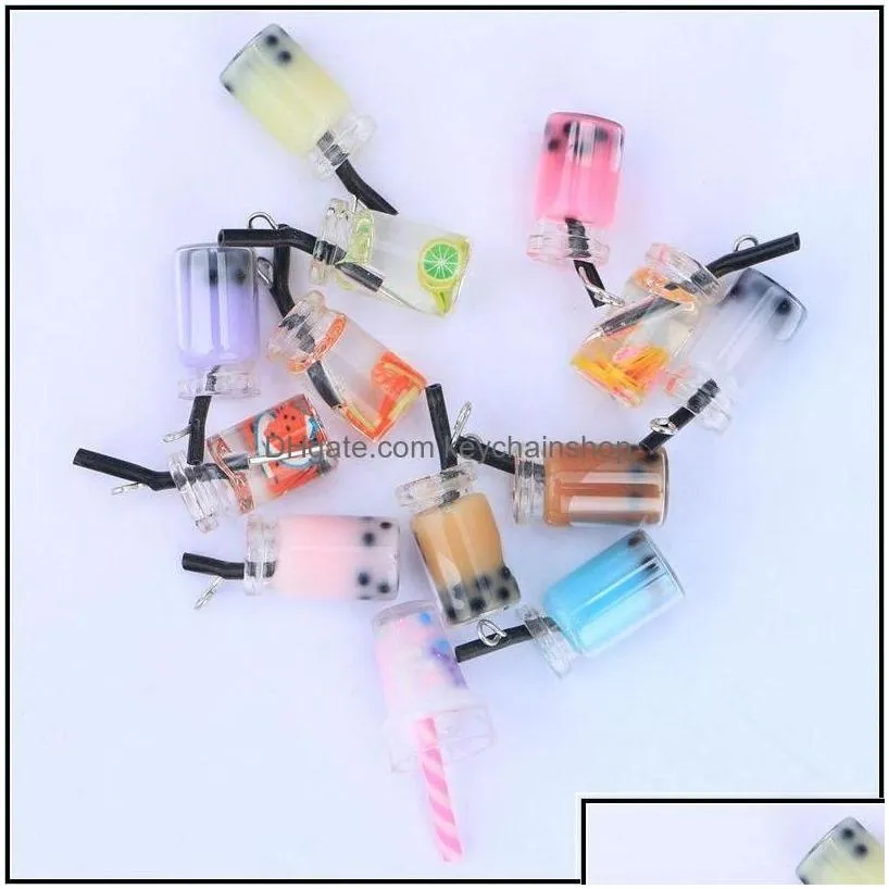 charms jewelry findings components creative resin pearl milk tea bubble fruit juice cup bottle pendant for jewelr dhszz