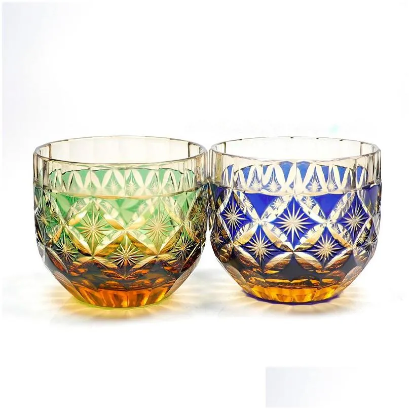 japanese crystal amber s wine glasses drink glass tequila glasses bar cocktail bullet cup edo kiriko hand engraved 2oz