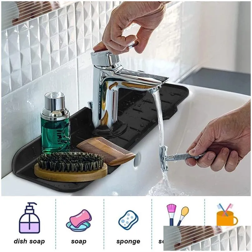 kitchen tools silicone faucet mat sink splash pad drain pad bathroom countertop protector shampoo soap dispenser quick dry tray
