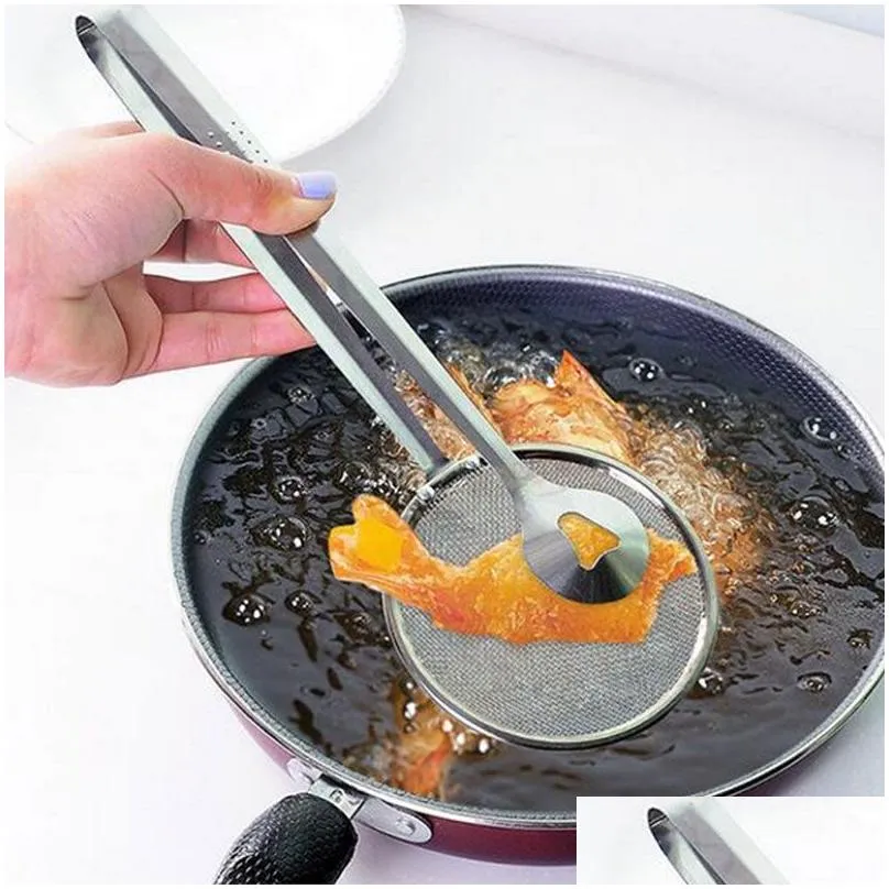 2020 stainless steel filter spoon kitchen oil-frying filter basket with clip multi-functional kitchen strainer accessories tools