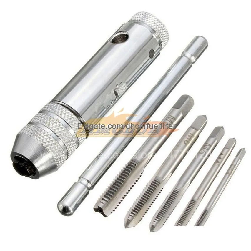 hand tools adjustable silver t-handle ratchet tap holder wrench with 5pcs m3-m8 3mm-8mm machine screw thread metric plug t-shaped tap