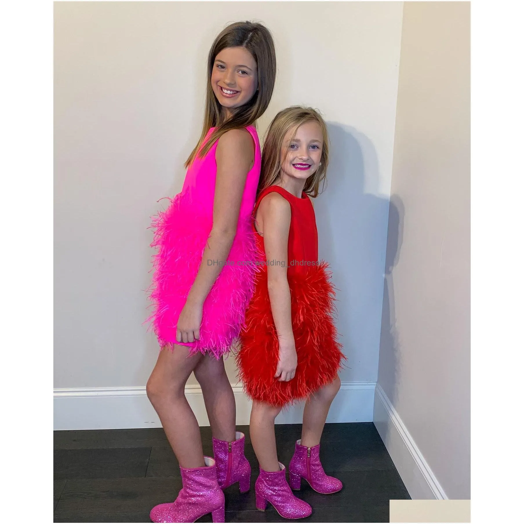 feather girl pageant dress 2023 little kids birthday formal party gown infant toddler tiny young junior miss keyhole runway fun-fashion interview fuchsia red