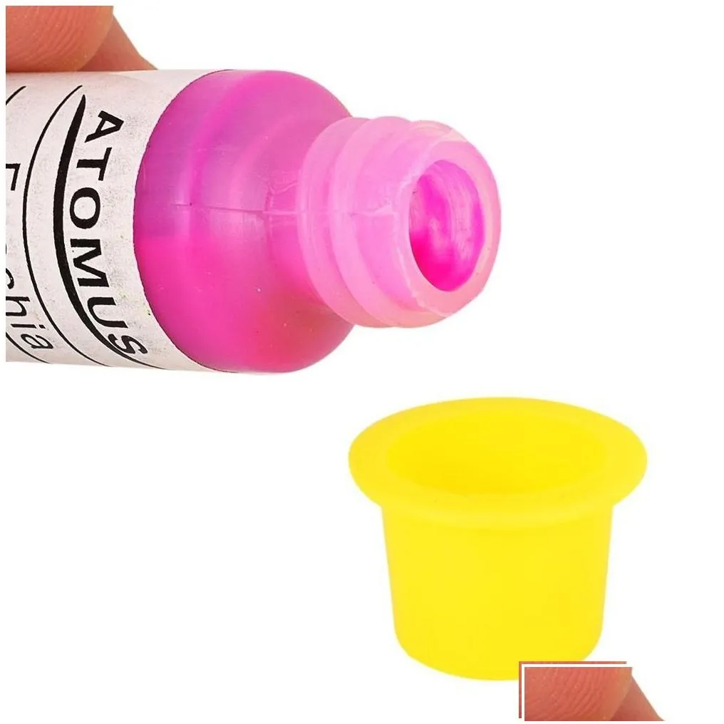 stand and racks 500pcs blue yellow plastic tattoo ink cups medium for permanent makeup eyebrow pigment container caps disposable dro