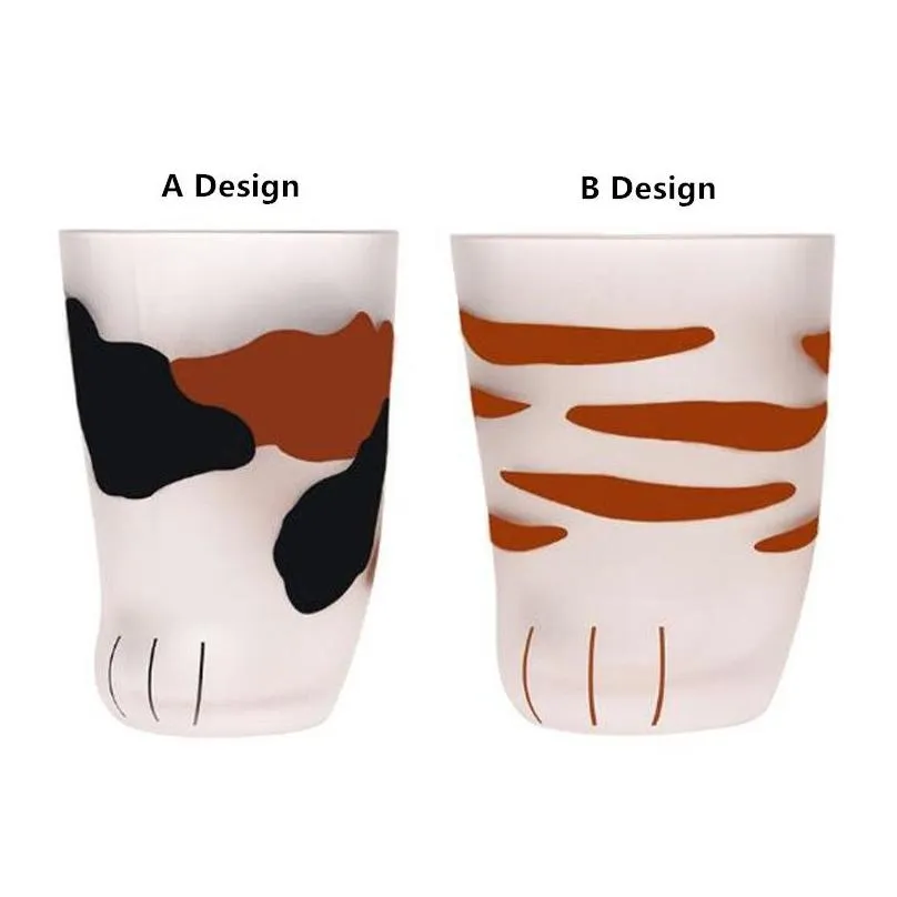 300ml 230ml cat claw cups milk glass frosted glass cup cute cat foot claw print mug cat paw coffee kids milk glass cups 10oz tumbler