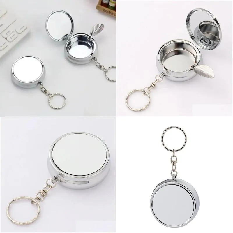 mini round ashtrays cigarette home outdoors portable keychain blank aluminum sheet heat transfer printing metal ashtrays keychain fashion gift