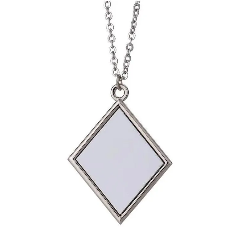 festive sublimation playing card blank necklace zinc alloy heat transfer blossom square valentines day pendants diy women gift jn09