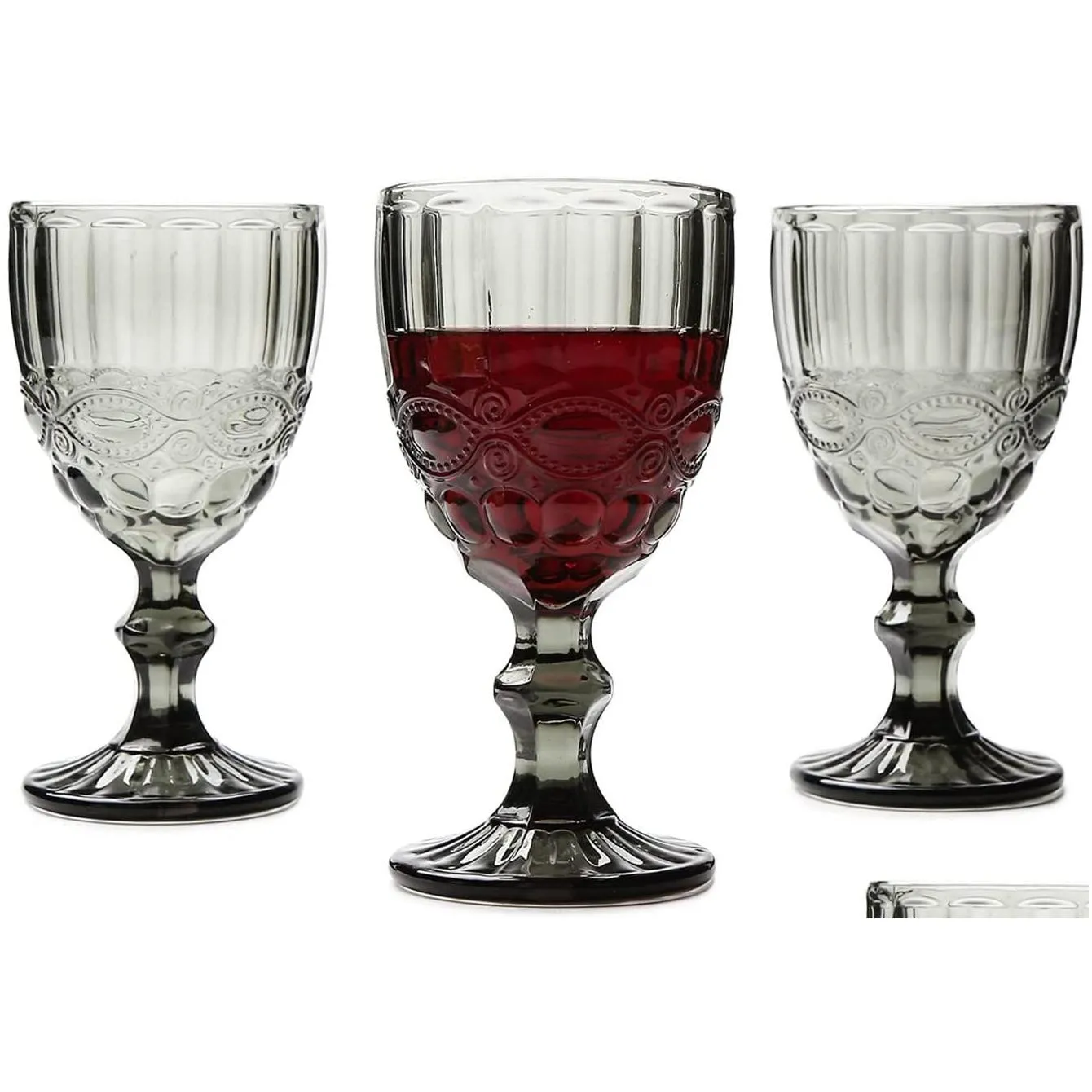 vintage glass goblets embossed stemmed glasses assorted colored drinking glasses for wine water juice beverage 064523