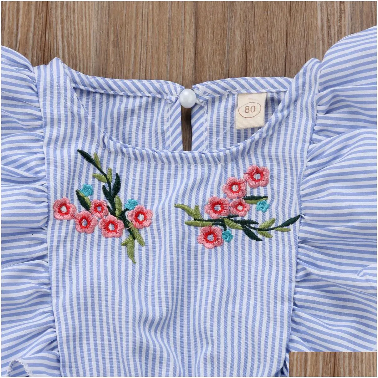 Rompers Toddler Kids Baby Girl Flower Stripe Ruffle Romper Jumpsuit Outfits Clothes 230525 Drop Delivery Dhfc9
