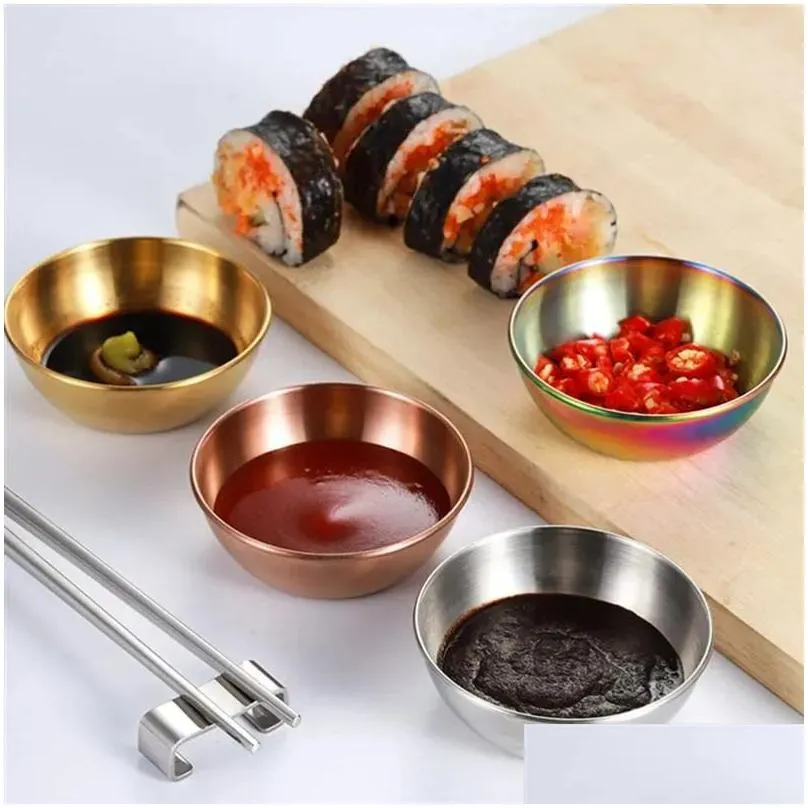 stainless steel round seasoning dishes bowls condiment cups sushi dipping small dish bowl saucers mini appetizer plates jn16