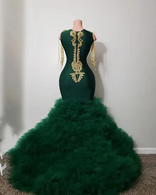 2023 May Aso Ebi Lace Beaded Prom Dress Dark Green Mermaid Evening Formal Party Second Reception Birthday Engagement Gowns Dress Robe De Soiree ZJ270