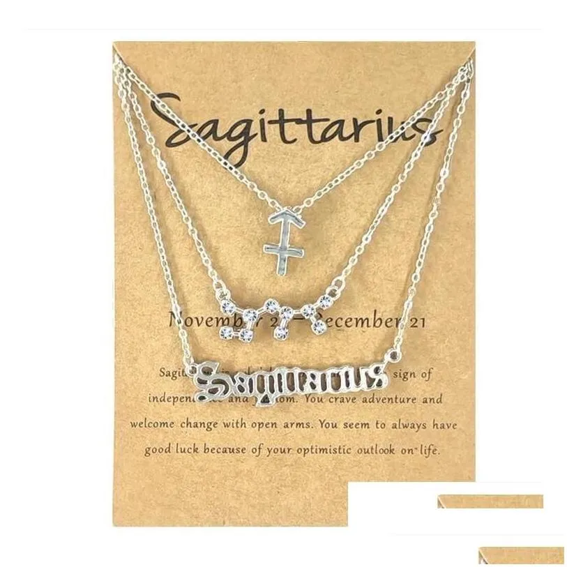 pendant necklaces 3pcs 12 constellation necklace astrology horoscope old english zodiac sign jewellry with mes card for women girls