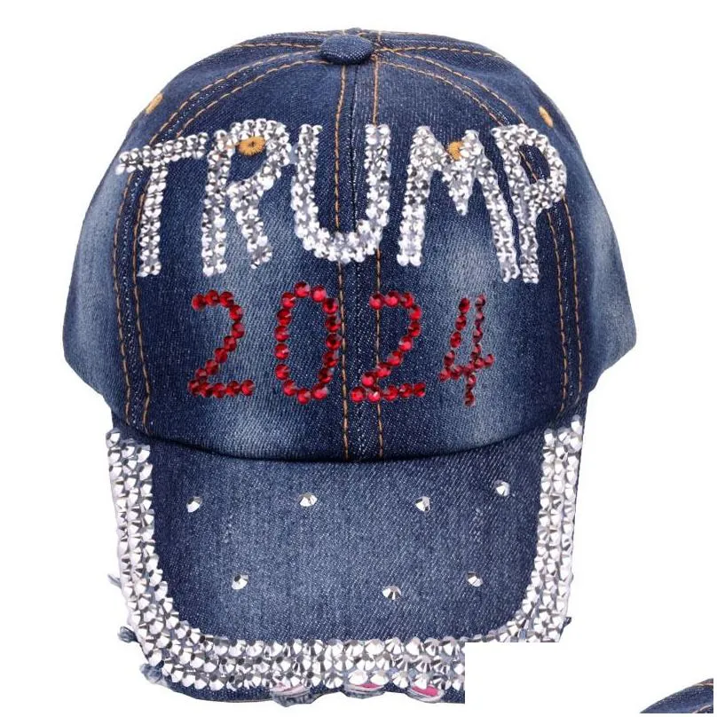 trump 2024 diamonds denim sun hat casual diamond baseball cap athleisure adjustable cotton hat