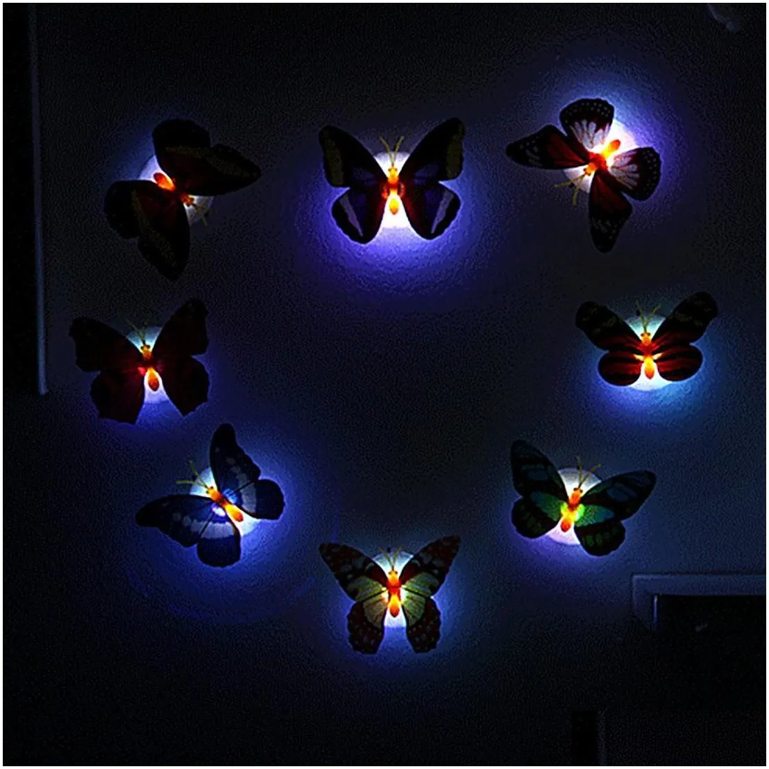 colorful butterfly wall stickers easy installation night light led lamp home living kid room fridge bedroom decor with fast ship