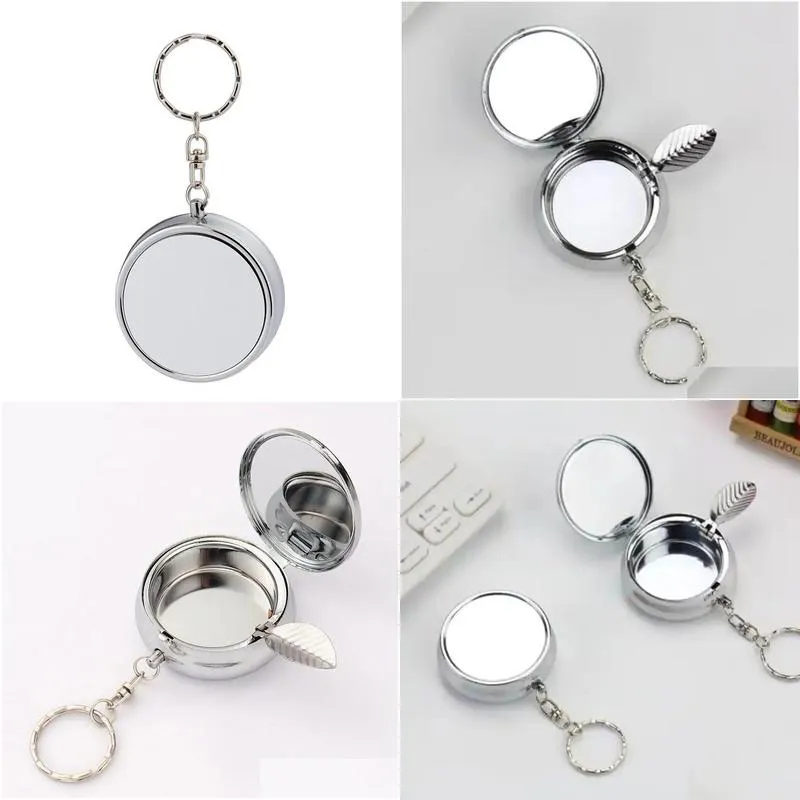 mini round ashtrays cigarette home outdoors portable keychain blank aluminum sheet heat transfer printing metal ashtrays keychain fashion gift