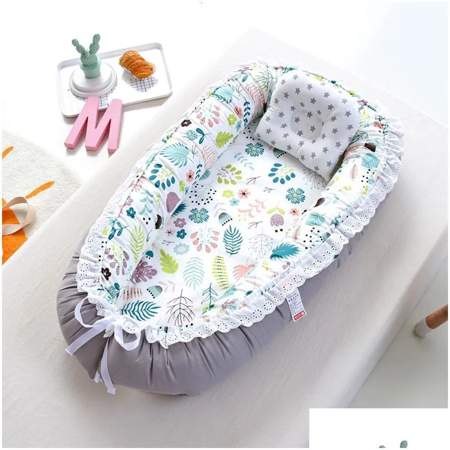 Bed Rails Slee Portable Born Bassinet Travel Folding Infant Cradle Cot Lace Baby Princess Nest Bumper 230601 Drop Delivery Dhmx3