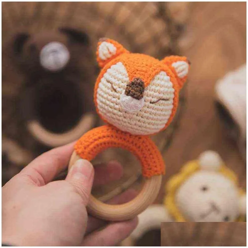 5Pc Baby Rattle Toys Cartton Animal Cloghet Wooden Rings Diy Crafts Teething Amigurumi For Cot Hanging Toy 211029 Drop Delivery Dheq5