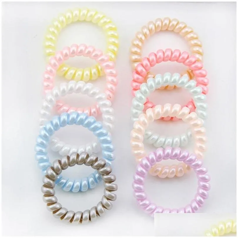  women scrunchy girl hair coil rubber hair bands ties rope ring ponytail holders telephone wire cord gum hair tie bracelet fy4851