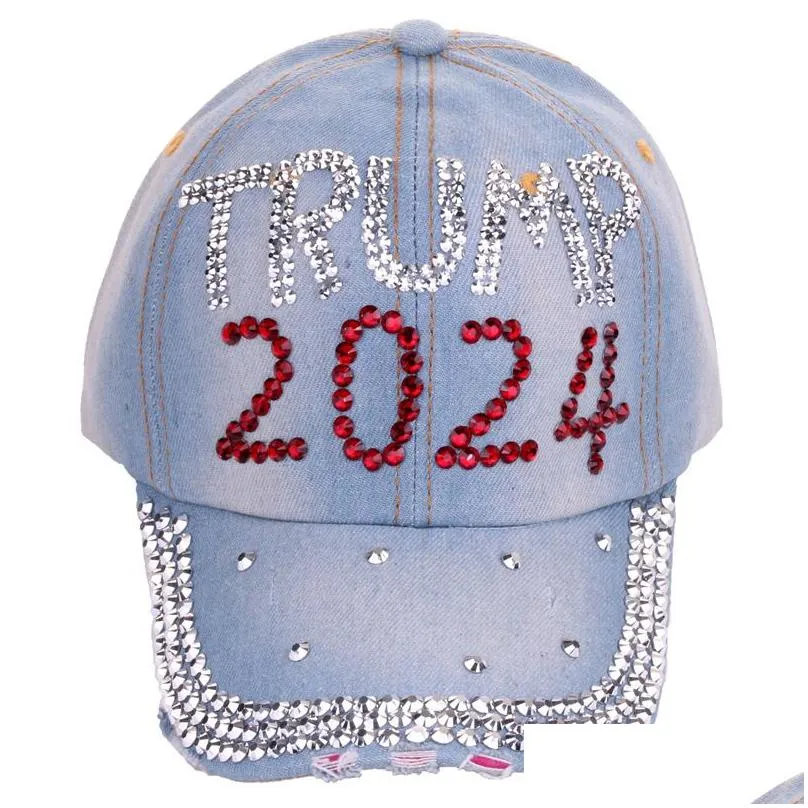 trump 2024 diamonds denim sun hat casual diamond baseball cap athleisure adjustable cotton hat