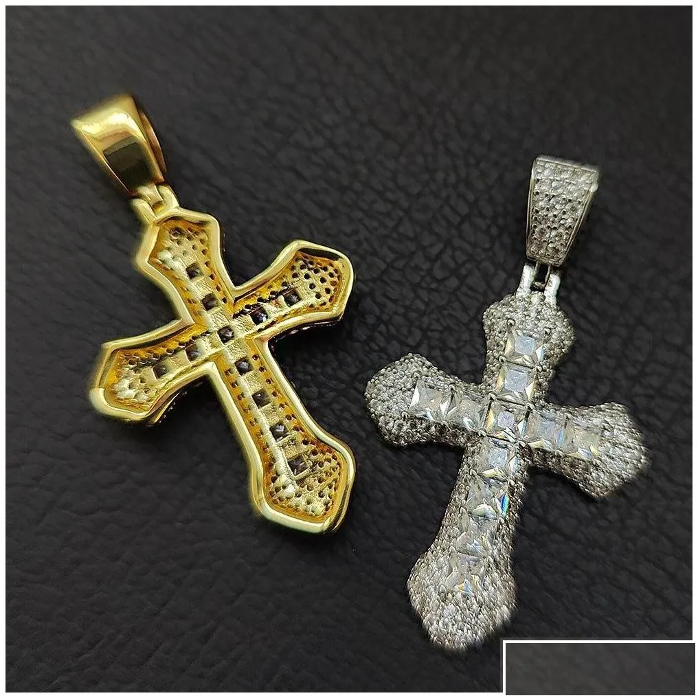 pendant necklaces shining diamond stone cross pendants necklace jewelry 18k real gold plated men women gift religious drop delivery