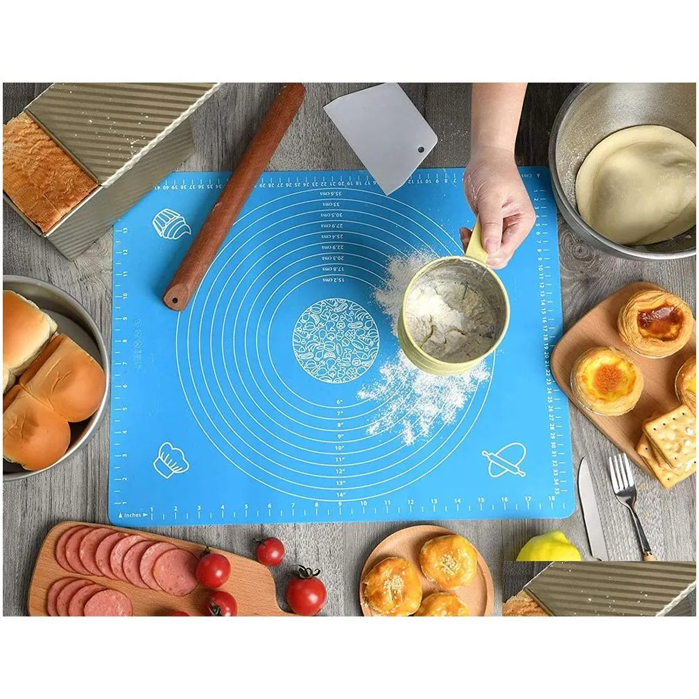 kneading mat 50 40 silicone pastry mat with scale size for pastry cake rolling dough non stick tablemat sheet kitchen baking mat jn12