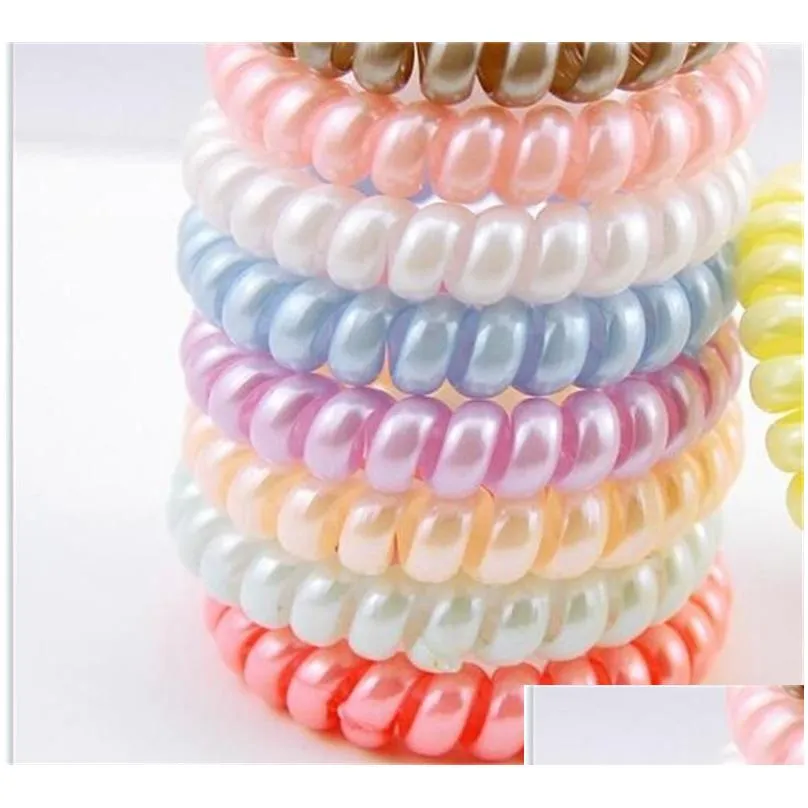  women scrunchy girl hair coil rubber hair bands ties rope ring ponytail holders telephone wire cord gum hair tie bracelet fy4851