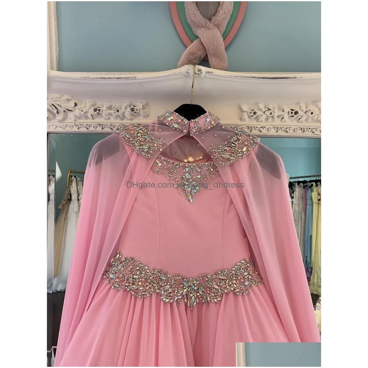 pink chiffon pageant dresses for teens 2022 with wrap bling rhinestones long pageant gowns little girls zipper back formal party rosie