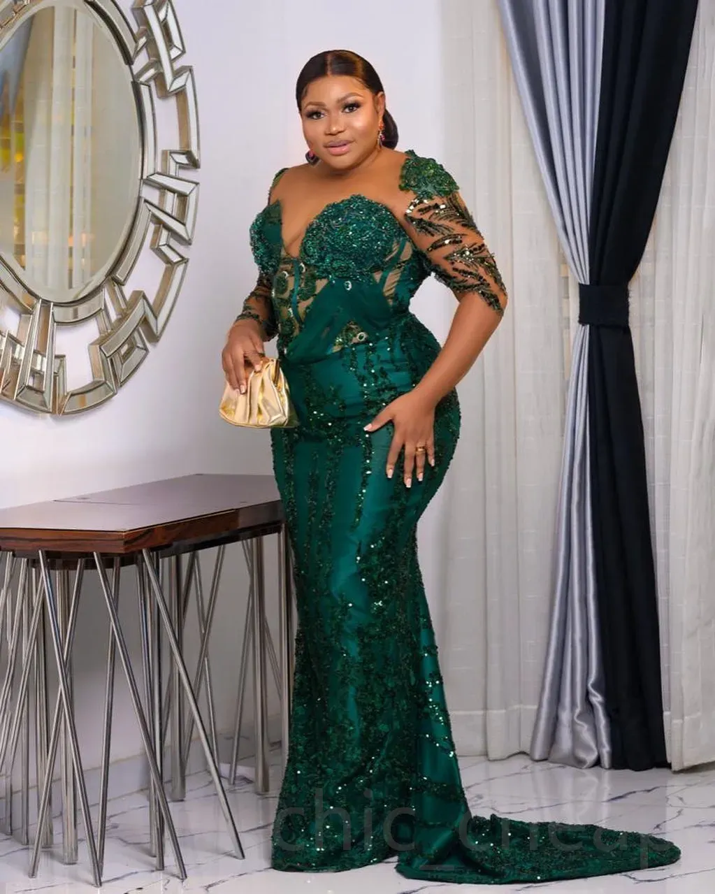 2023 Arabic Aso Ebi Hunter Green Prom Dresses Lace Beaded Crystals Evening Formal Party Second Reception Birthday Engagement Gowns Dress ZJ1113