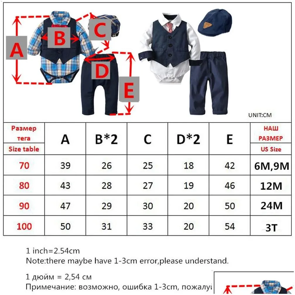 Baby Suits Born Boy Clothes Romper Vest Hat Formal Clothing Outfit Party Bow Tie Children Toddler Birthday Dress 0 24 M 240127 Drop D Dhr31