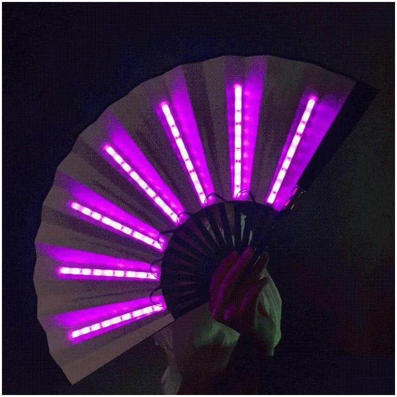 party decoration 1pc luminous folding fan 13inch led play colorful hand held abanico fans for dance neon dj night clubparty fy8446