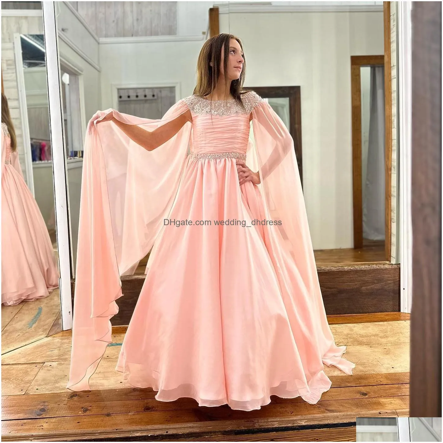 orange girl pageant dress 2023 with cape little ballgown beading chiffon little kid birthday formal party gowns infant toddler teens tiny young junior miss