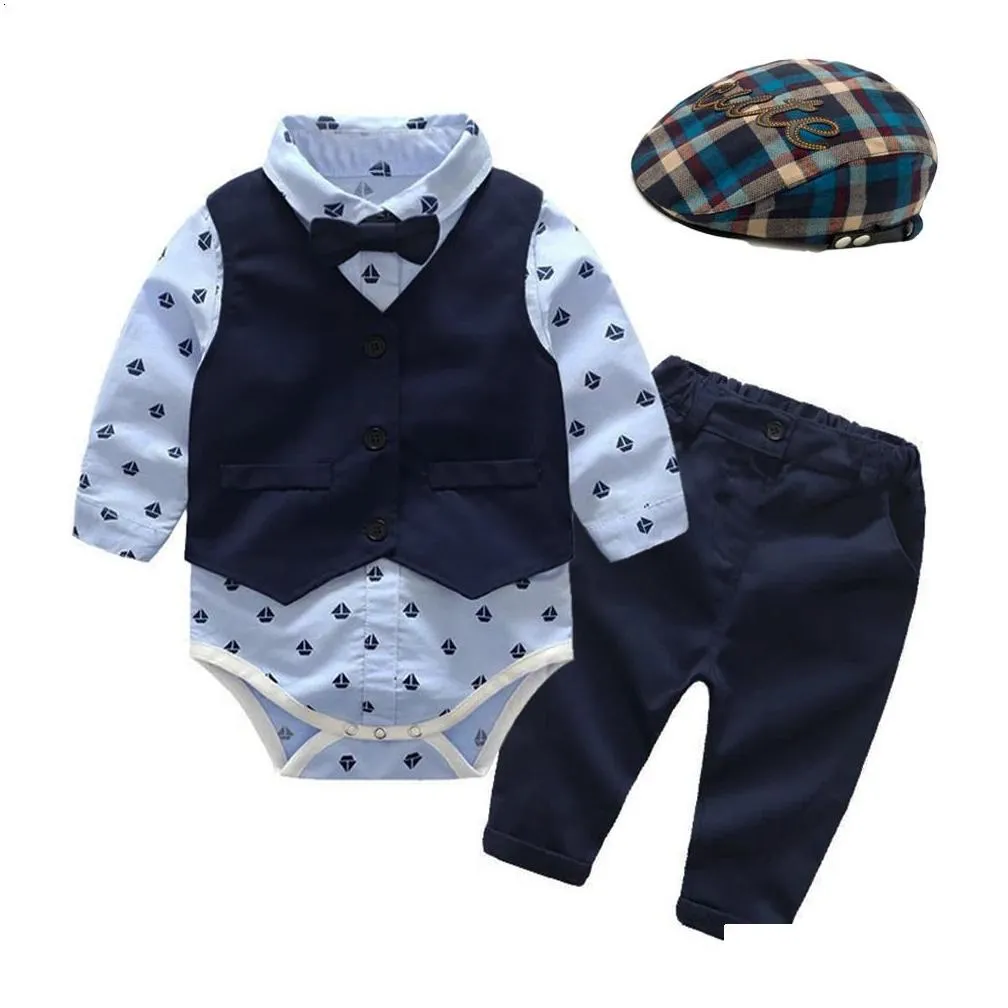 Baby Suits Born Boy Clothes Romper Vest Hat Formal Clothing Outfit Party Bow Tie Children Toddler Birthday Dress 0 24 M 240127 Drop D Dhr31