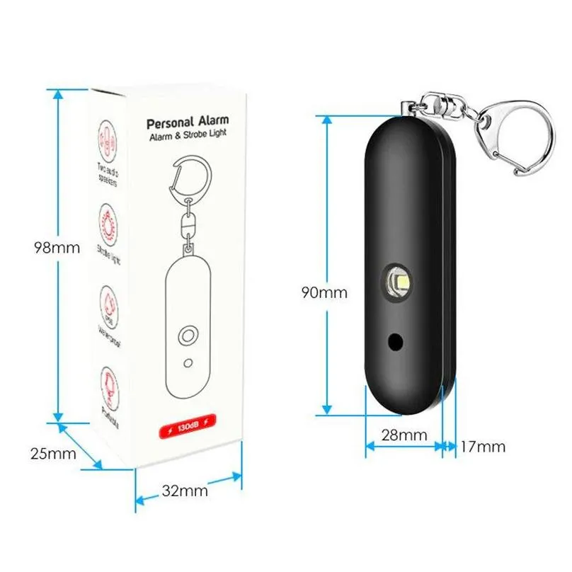 ip56 waterproof personal alarm 130db security alarm with keychain led flashing light emergency safety alarm for