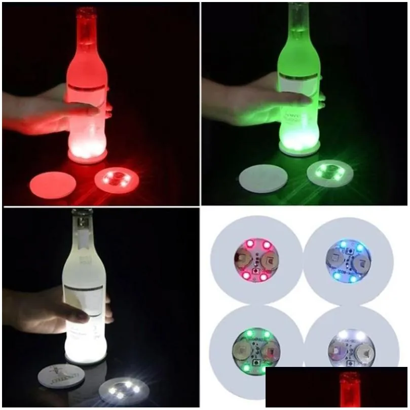 mini glow led coaster mats pads flashing creative luminous light bulb bottle cup sticker mat light up for club bar home party decoration