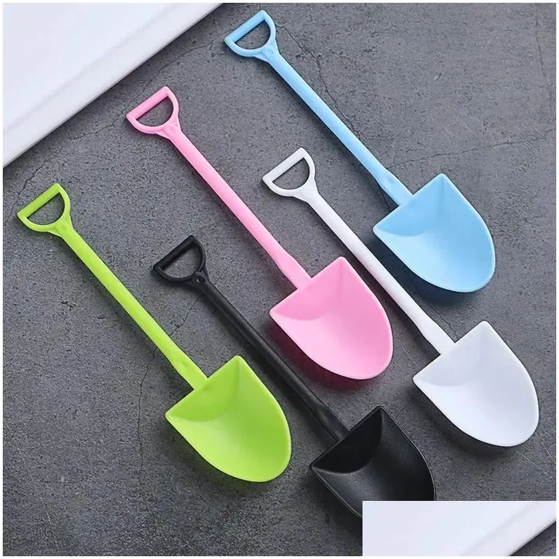 disposable ice cream spoon 100 pcs/lot shovel shaped scoop black white small thicken scoops plastic dessert cake spoons cpa4508 912