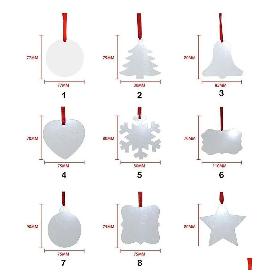  2022 dhs sublimation blank christmas ornament double-sided xmas tree pendant multi shape aluminum plate metal hanging tag holidays decoration craft