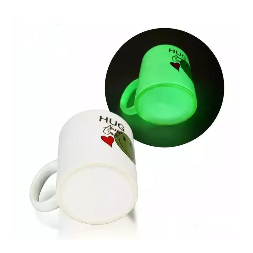11oz coffee cup mug sublimation blanks glow in the dark ceramic mugs with handle procelain green luminous tumbler water bottle diy gift image