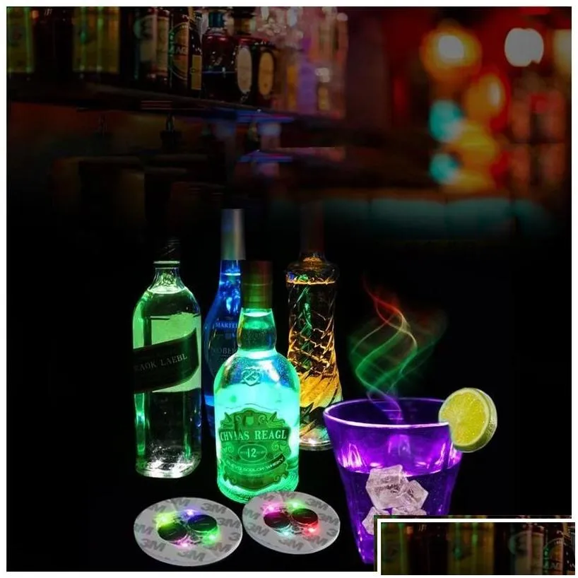 novelty lighting 6cm glow coasters light 4 leds stickers bottle lamp flashing led lights for christmas xmas nightclub bar party vase