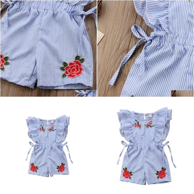 Rompers Toddler Kids Baby Girl Flower Stripe Ruffle Romper Jumpsuit Outfits Clothes 230525 Drop Delivery Dhfc9