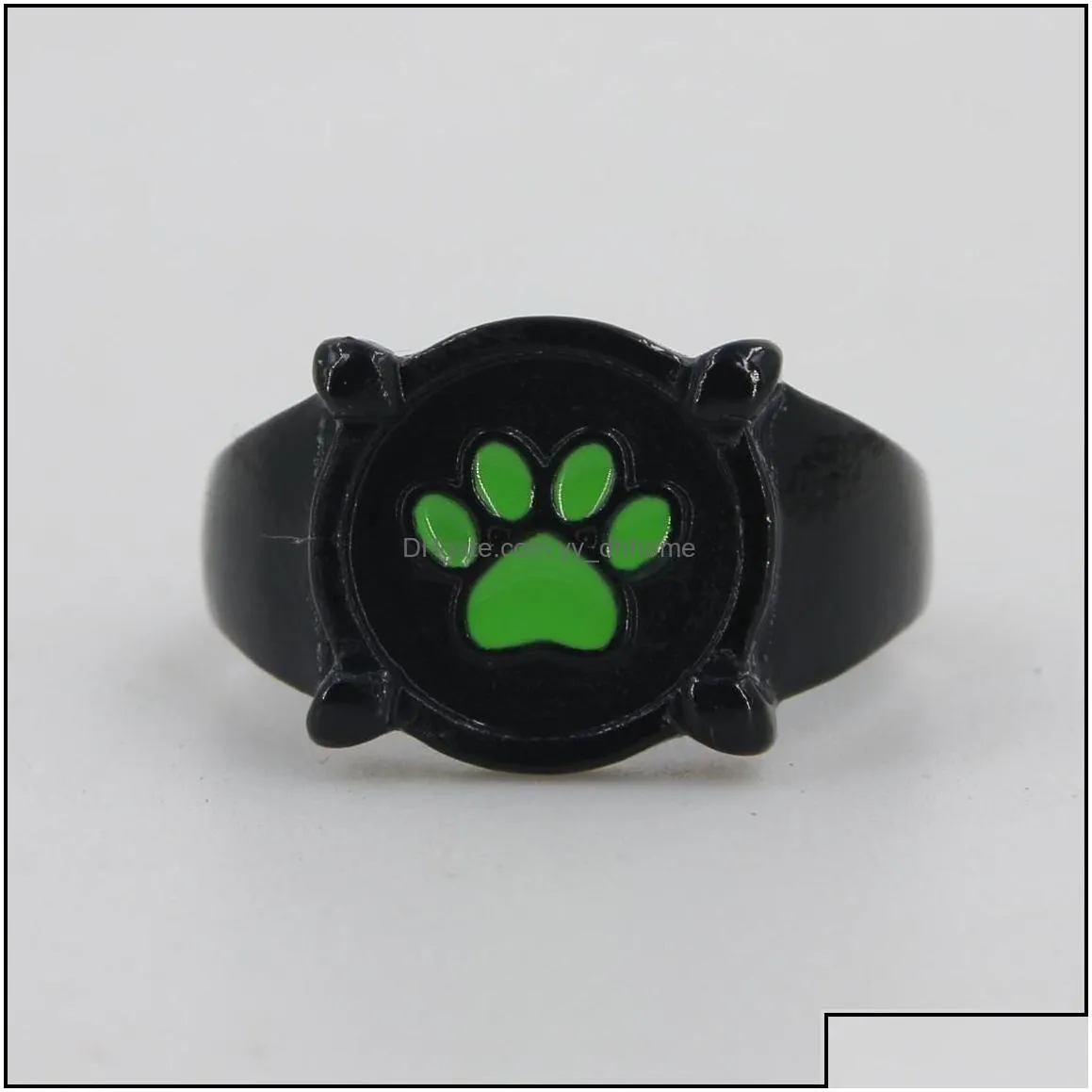band rings cartoon black cat claw ring girl boy green enamel love paw print cute jewelry kid punk birthday gift drop delivery yydhhome