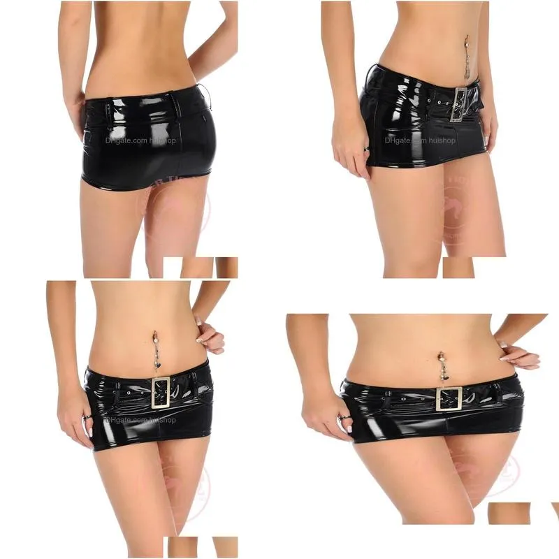  sexy micro mini skirt latex faux leather sequin skirt tight hip slim low waist with belt pencil package hip skirt3749507