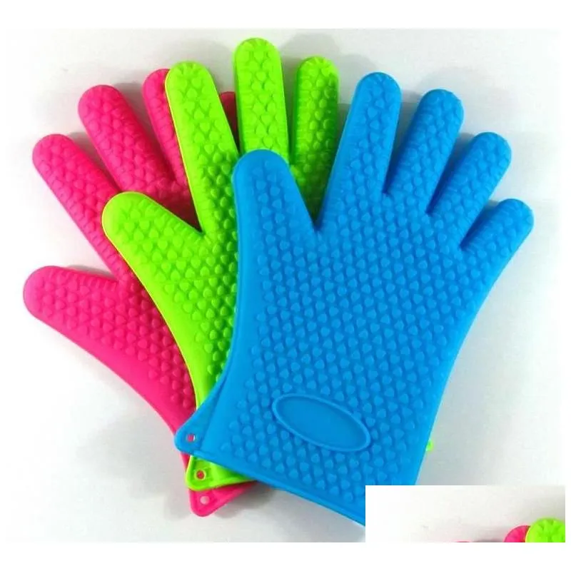 2021 silicone oven gloves heat resistant thick cooking bbq grill glove mitts kitchen gadgets kitche n accessories with fast