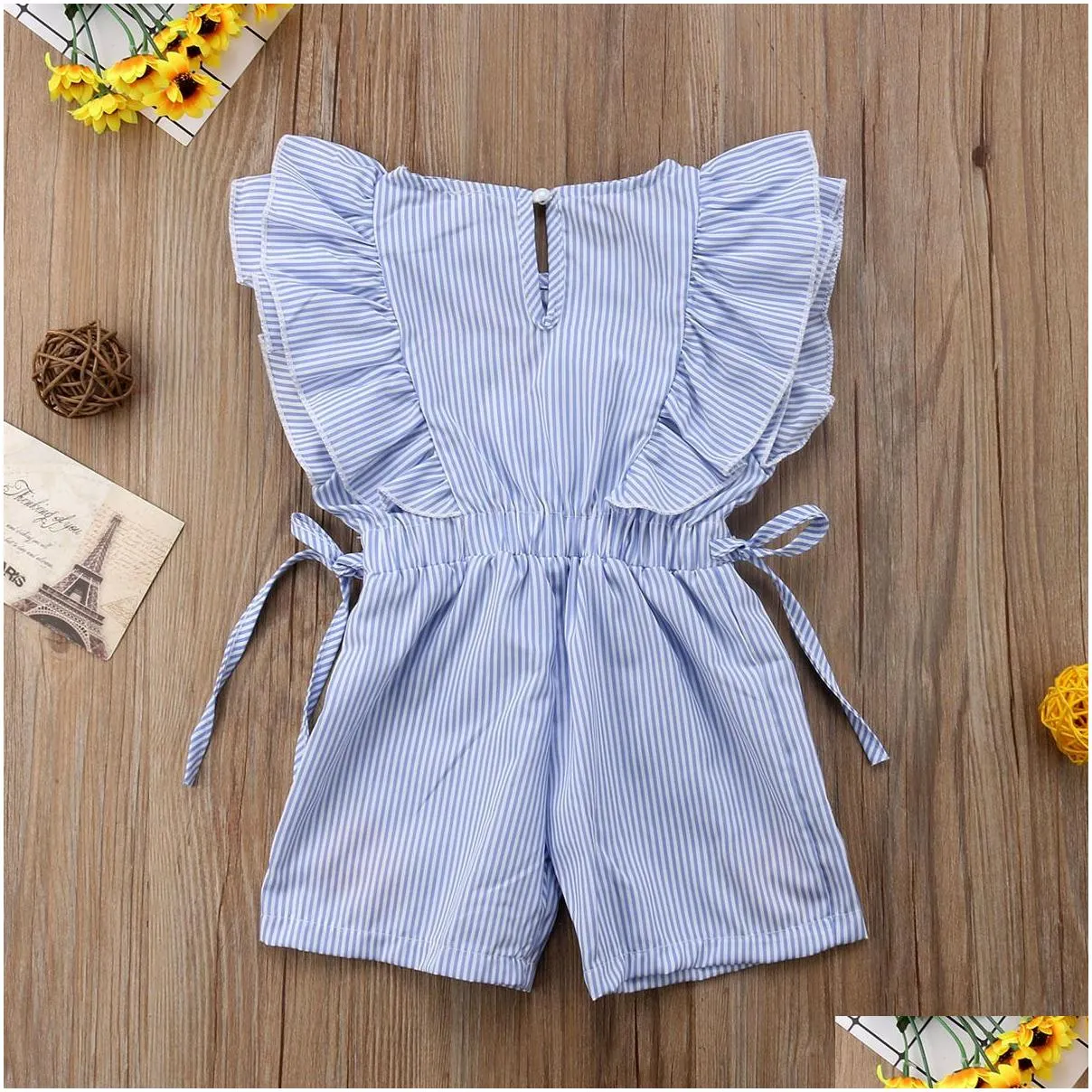 Rompers Toddler Kids Baby Girl Flower Stripe Ruffle Romper Jumpsuit Outfits Clothes 230525 Drop Delivery Dhfc9