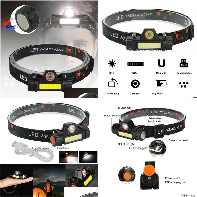 bike lights portable mini lantern cob led headlamp torch warning strobe licht outdoor camping headlight ingebouwde batterijbike